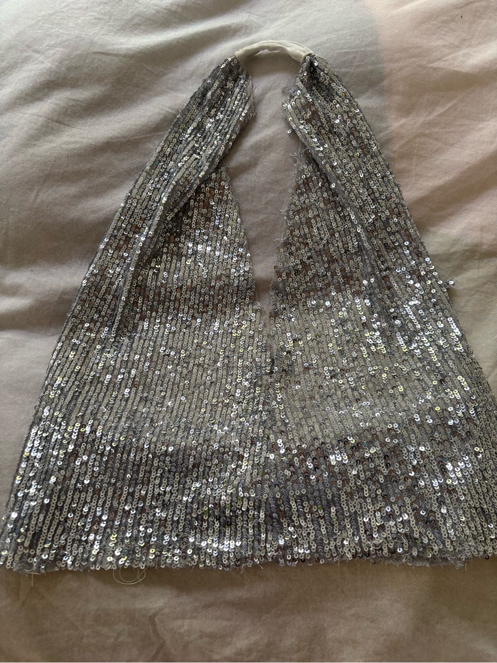 Silver Sequin Halter Crop Top & Skirt